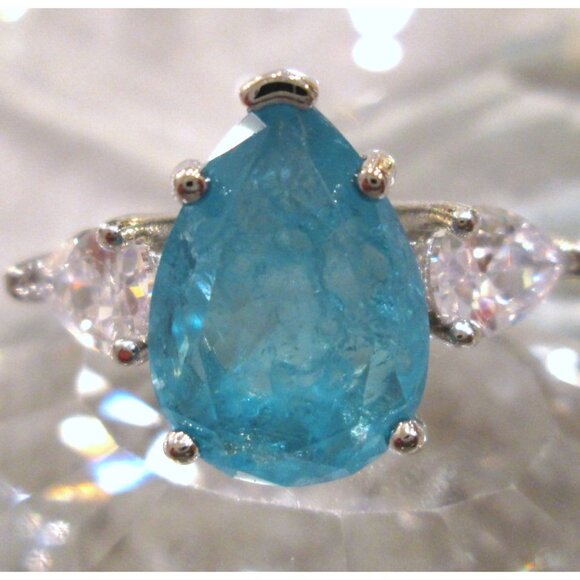 Pariba Tourmaline pear cut blue gemstone ladies unique ring size 7 main image 3